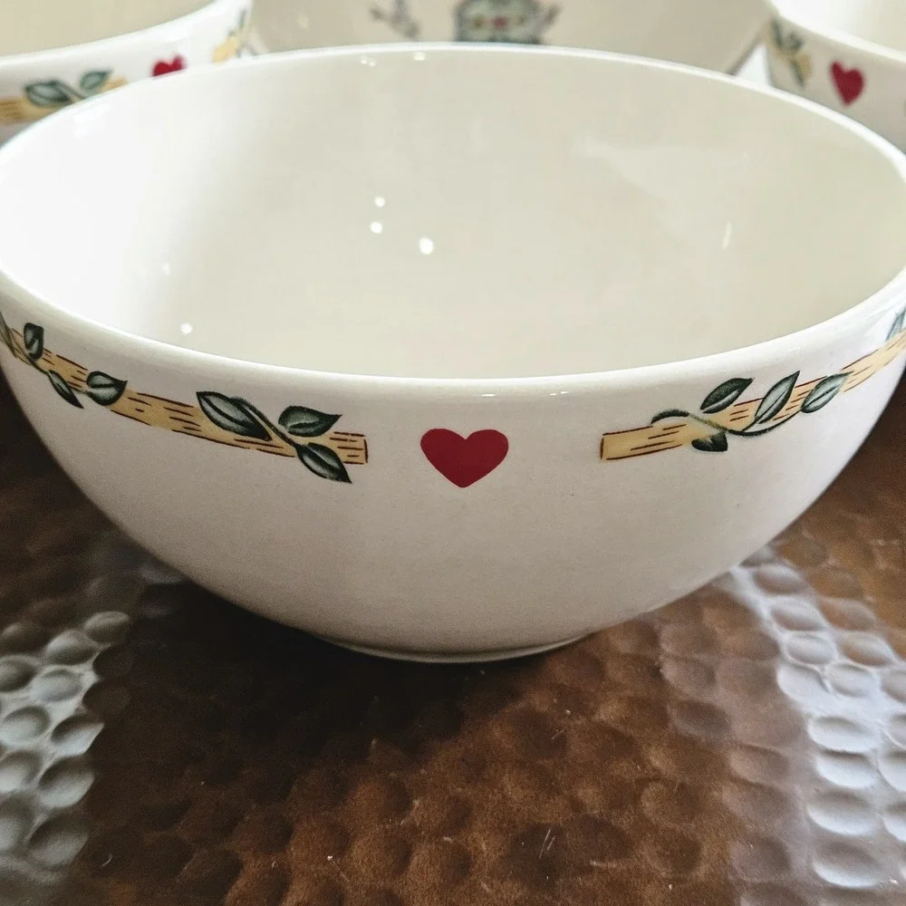 Thomson Pottery Birdhouse Soup-Cereal Bowls Set of 4 Cottagecore Replacement Lot